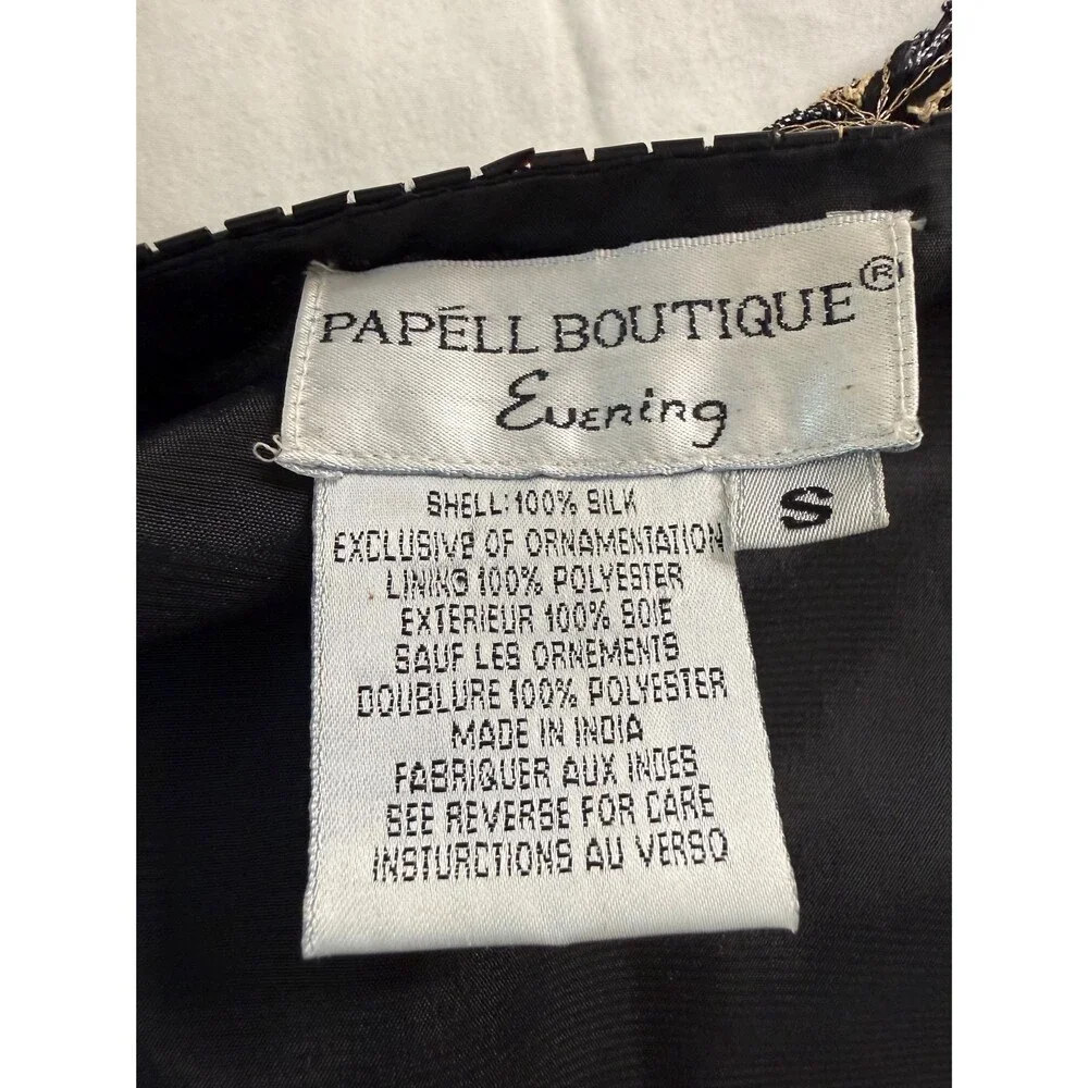 Papell Boutique Silk Beaded Art Deco Evening Jacket Black Gold Open Front Size S - Picture 6 of 13
